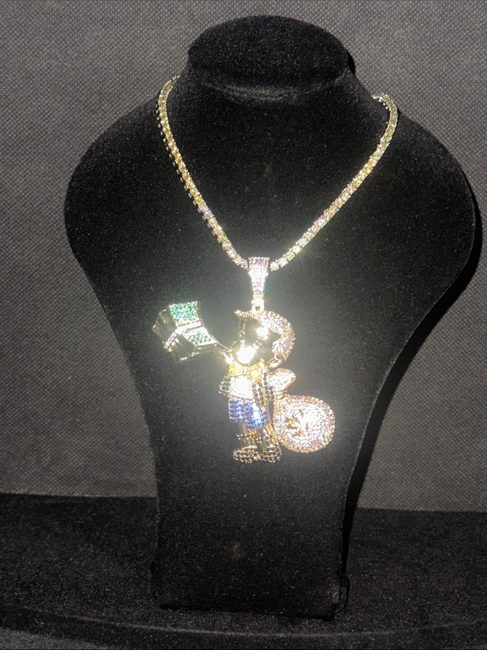 Crystal Richie Rich  Pendant  Gold with Tennis chain